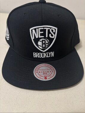 Mitchell & Ness Black Brooklyn Nets Snapback Hat with White Embroidery